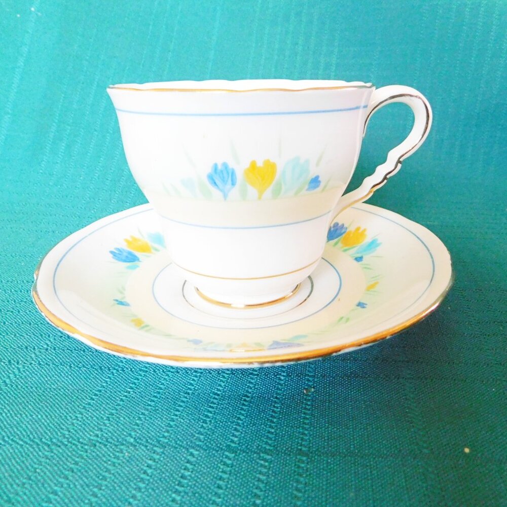 Royal Stafford 8205K blue yellow flowers cup and saucer VGU